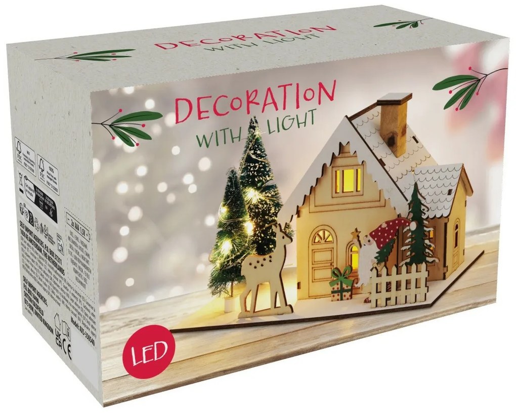 Vianočná LED dekorácia Zimný domček, 20x10x12,5 cm, dekor 2