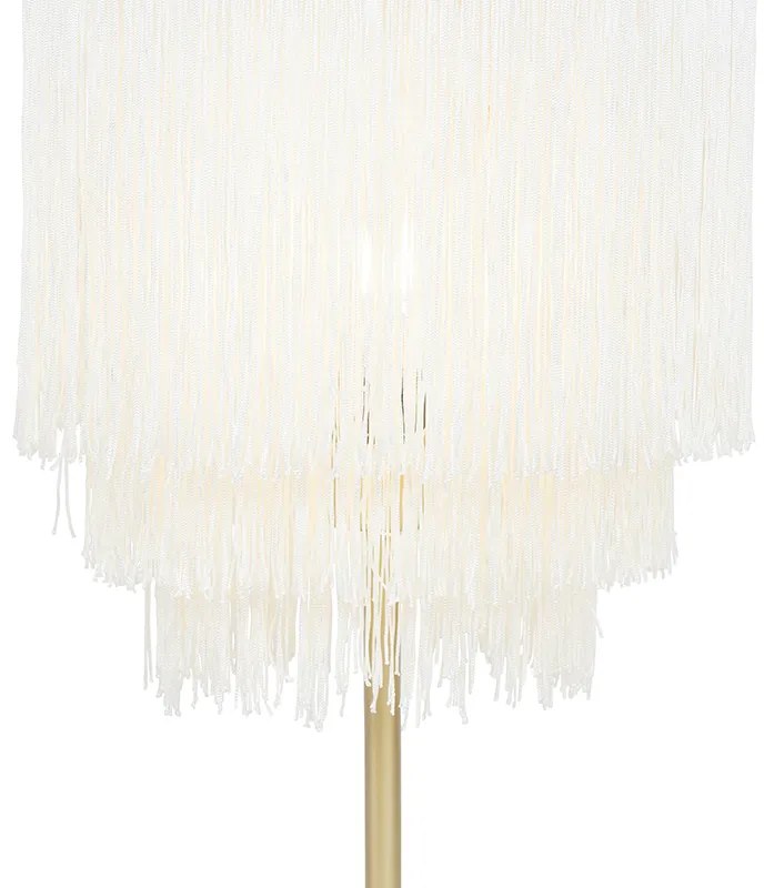 Orientálna stolná lampa zlaté krémové tienidlo s strapcami - Franxa