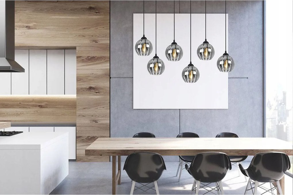 Závesné svietidlo Eliza, 6x sklenené tienidlo so vzorom