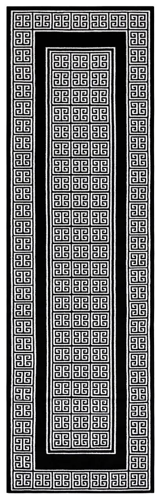 Dywany Łuszczów, Behúň Gloss 6776 85 greek black/ivory, 70x200, čiernobiela, obývacia izba