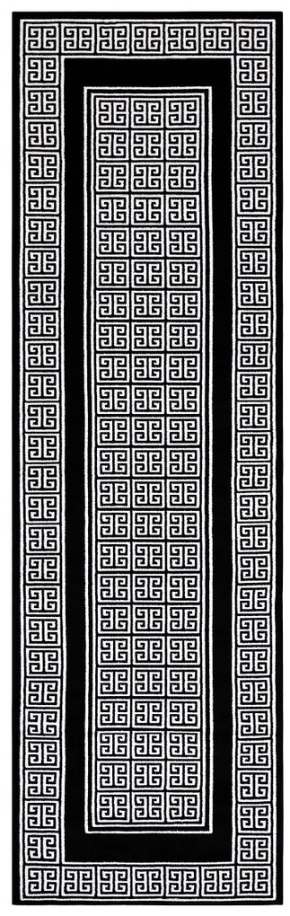Dywany Łuszczów, Koberec behúň Gloss 6776 85 greek black/ivory, 70x300, čiernobiela, obývacia izba