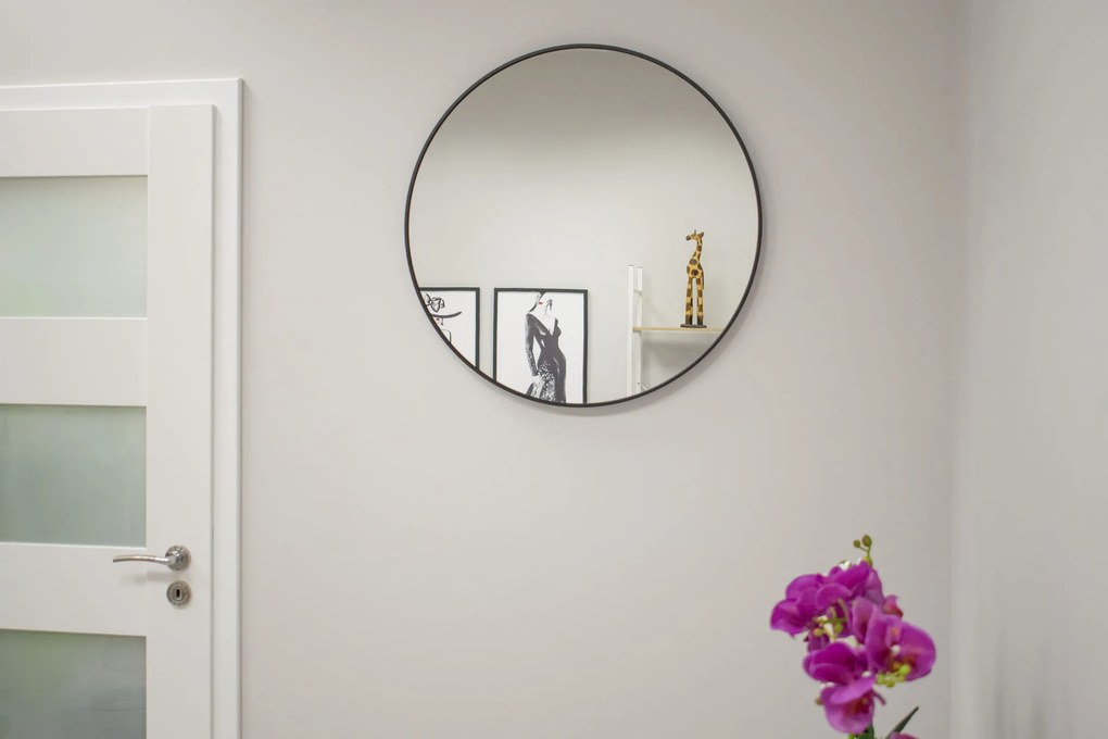 Dekorstudio Okrúhle zrkadlo s čiernym kovovým rámom 80 cm