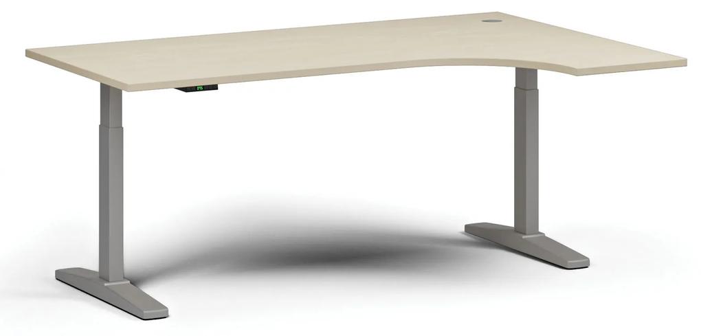 Výškovo nastaviteľný stôl, elektrický, 675-1325 mm, rohový pravý, doska 1800x1200 mm, sivá podnož, breza
