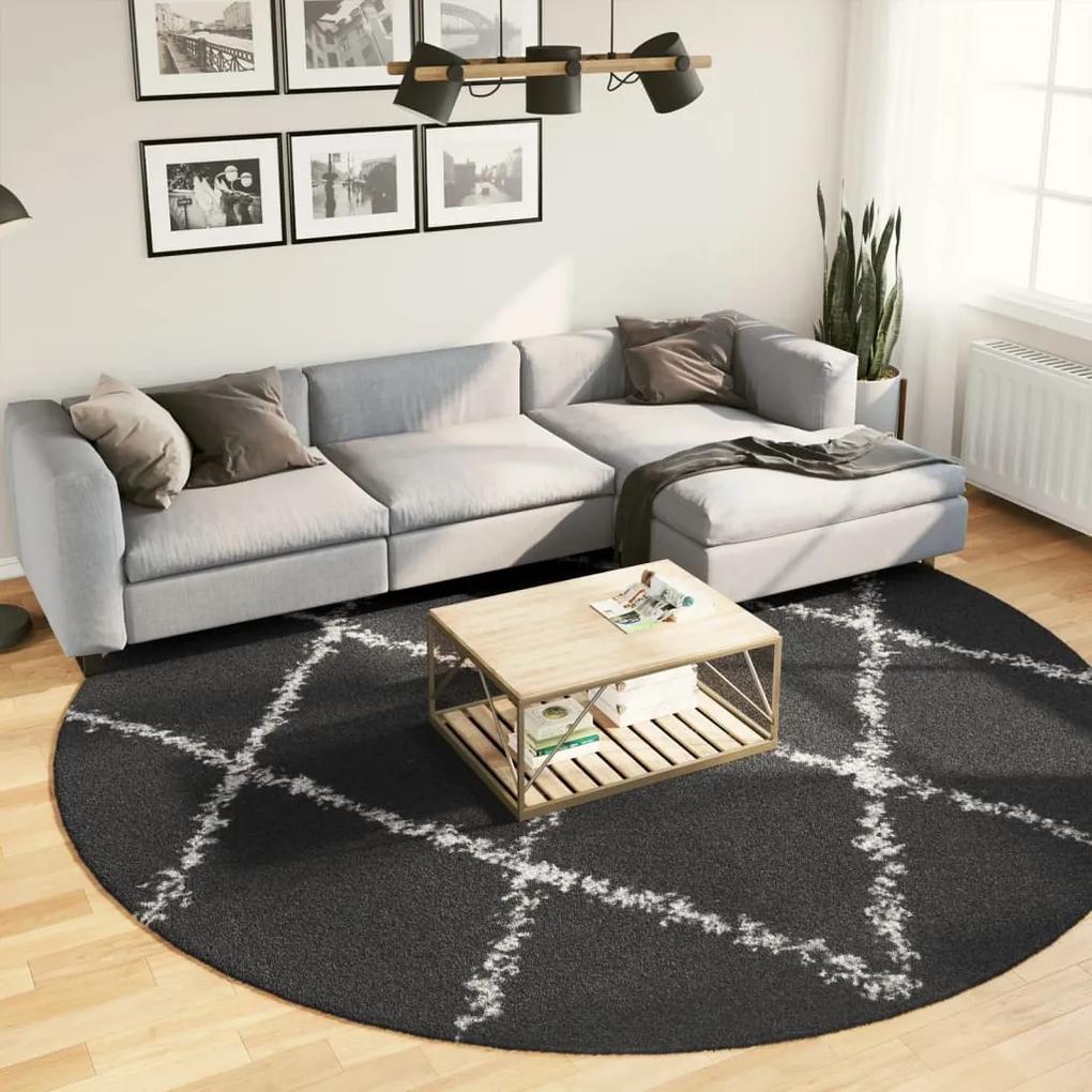 Chlpatý koberec vysoký vlas moderný čierno-krémový Ø 280 cm 375425