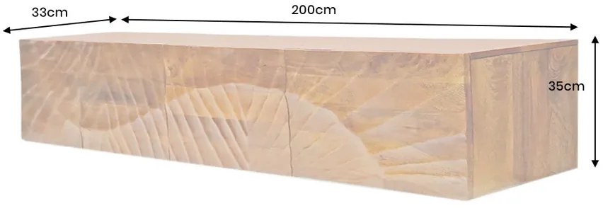 Závesný TV stolík Scorpion 200 cm z mangového dreva