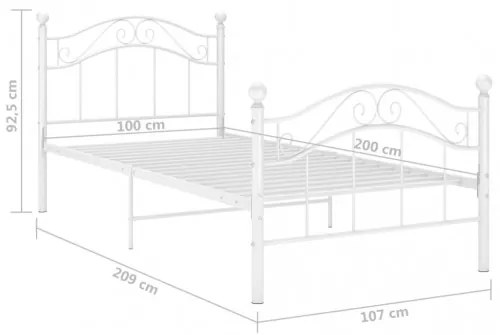 vidaXL Posteľný rám biely kovový 100x200 cm-