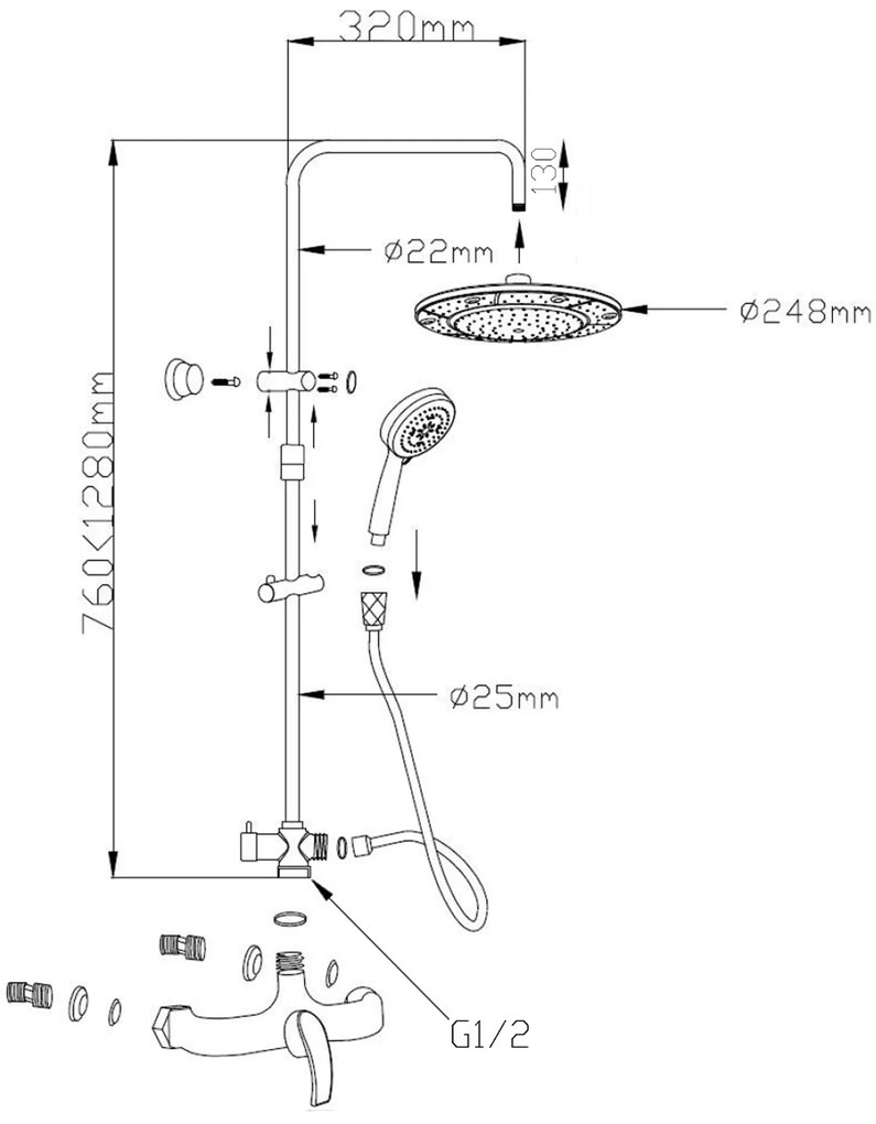 Aqualine Aqualine, KASIOPEA sprchový stĺp, chróm, 1107-48