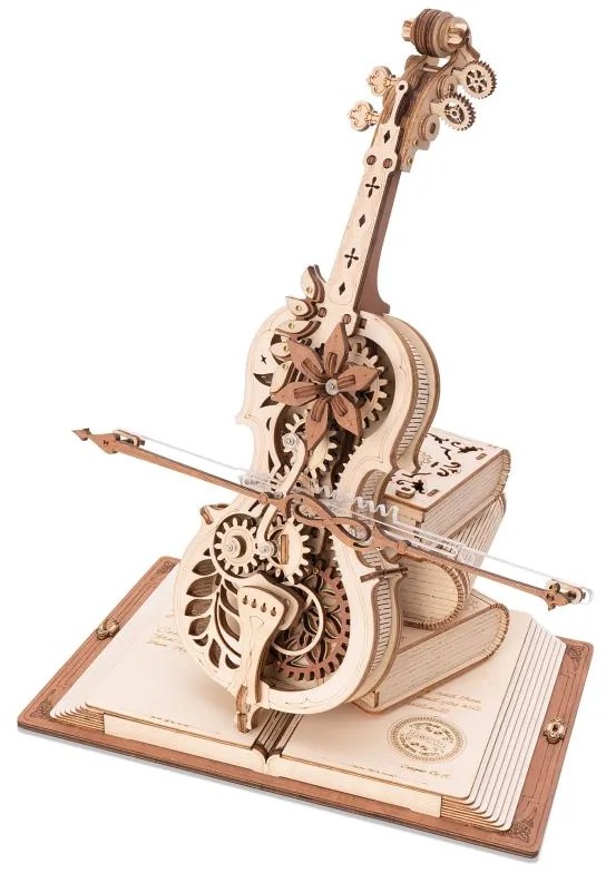Robotime 3D drevené mechanické puzzle Čarovné violončelo 199 ks