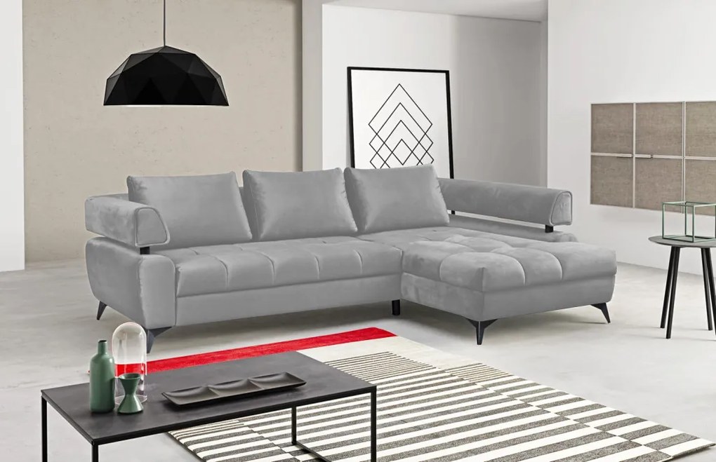 Rohová sedacia súprava Paris, svetlo šedá látka, pravý roh