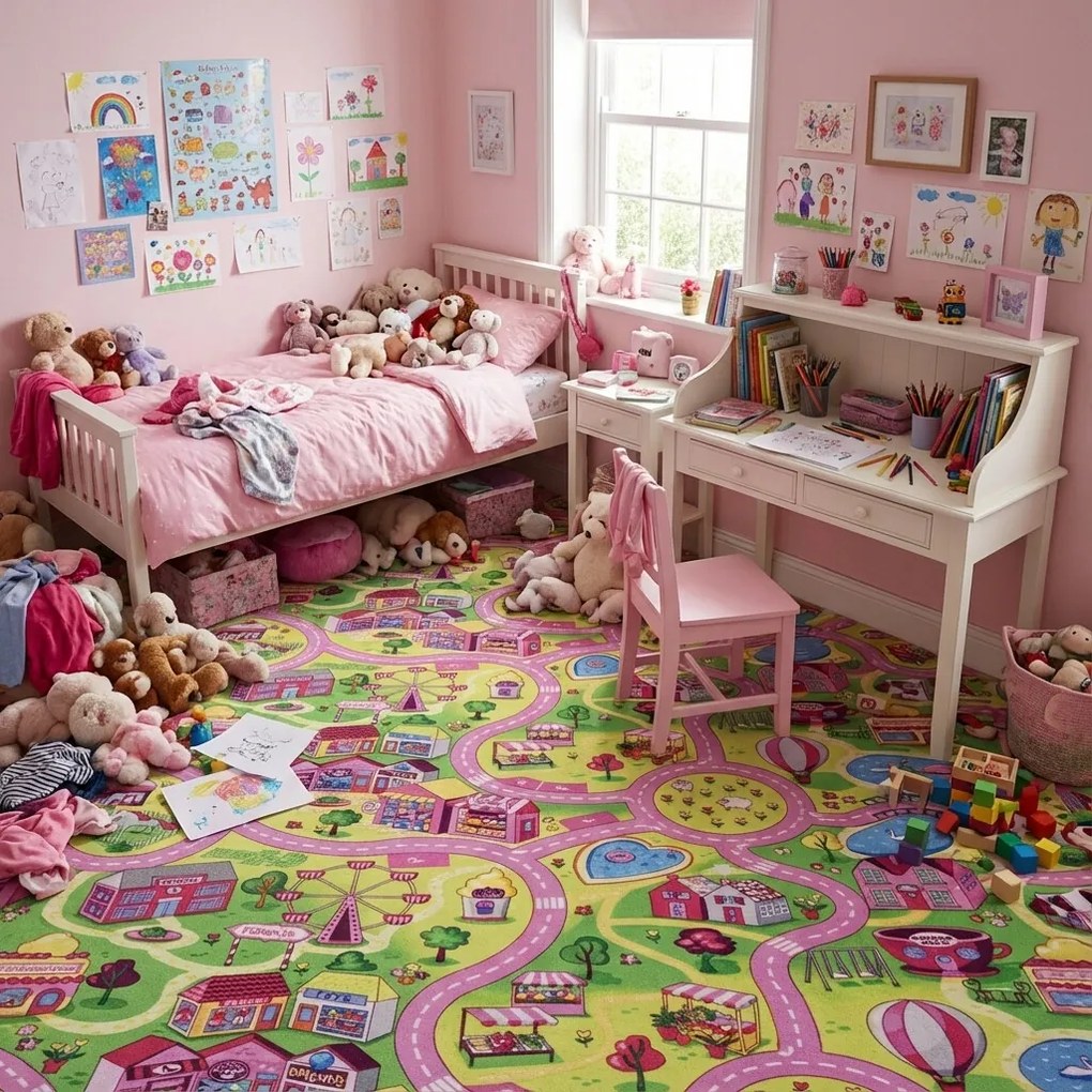 Vopi, Koberec metráž cesty Sweet Town - neúčtujeme odrezky z role, na mieru, šíře 1,33m,1m,2m,3m,4m,na mieru, neúčtujeme odrezky, viacfarebná, filc, detská izba