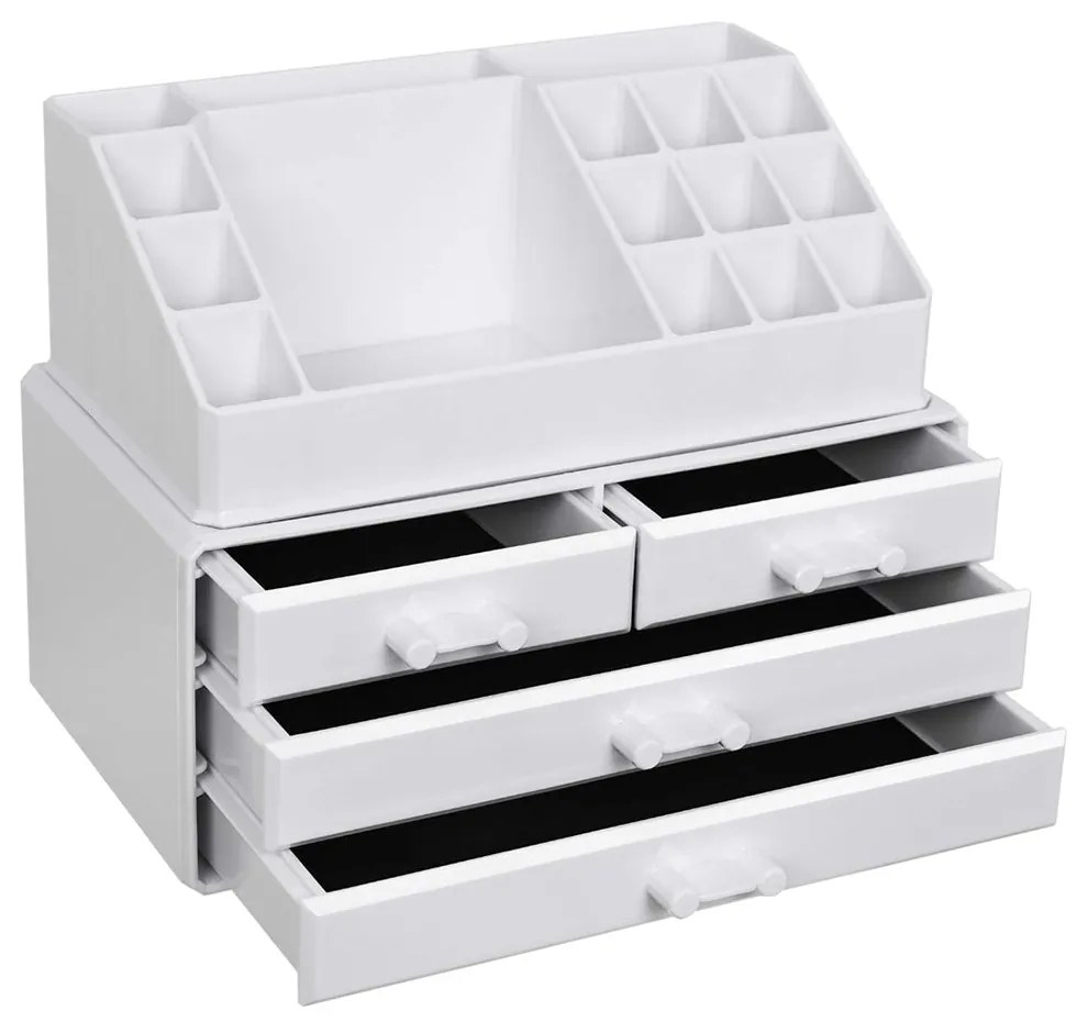SONGMICS Kozmetický organizér so 4 zásuvkami, 24 x 18,5 x 13,5 cm, biely