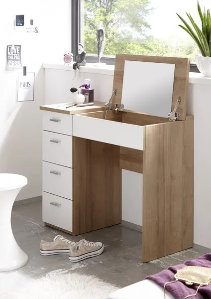 Toaletný/písací stolík Make Up, dub sonoma/biely