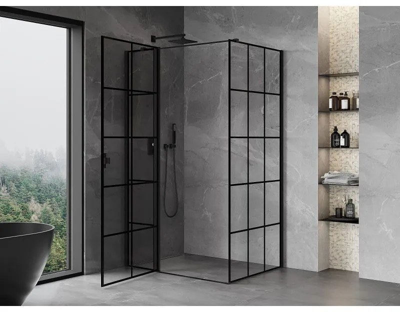 Mexen Mist T, sprchový kút s krídlovými dverami, ľavý, 85 x 95 cm, 8mm číre sklo, čierny profil, 8A4T-095-085-70-77-L