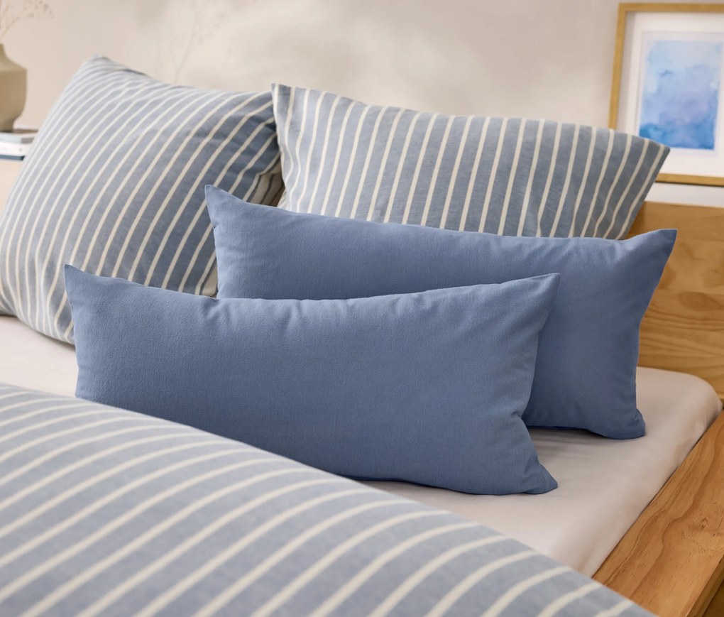 Obliečky na vankúš z biber bavlny, 2 ks, modré, cca 80 x 40 cm