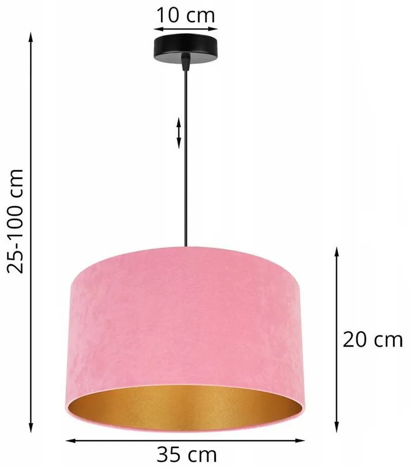 Závesné svietidlo Mediolan, 1x ružové/zlaté textilné tienidlo, (výber z 2 farieb konštrukcie), (fi 35cm)