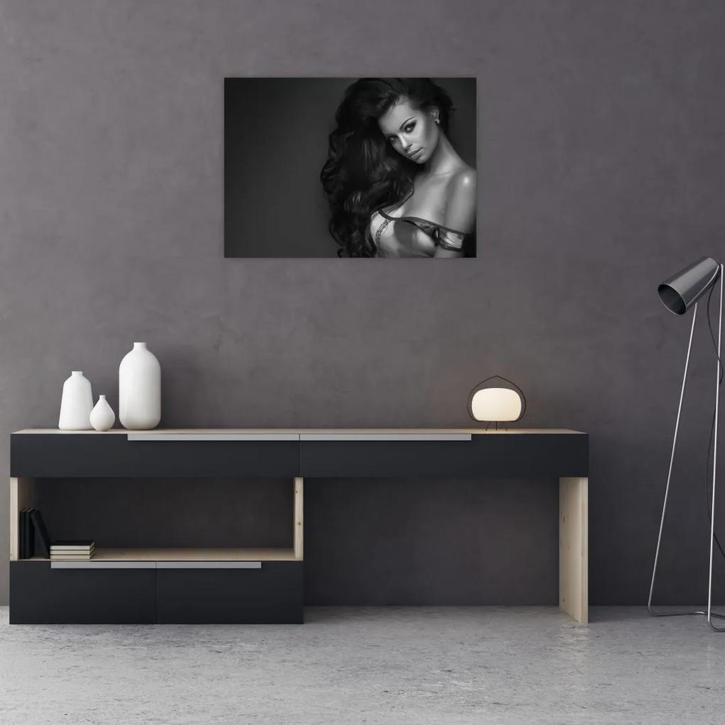 Obraz - Čiernobiely portrét zvodnej ženy (70x50 cm)