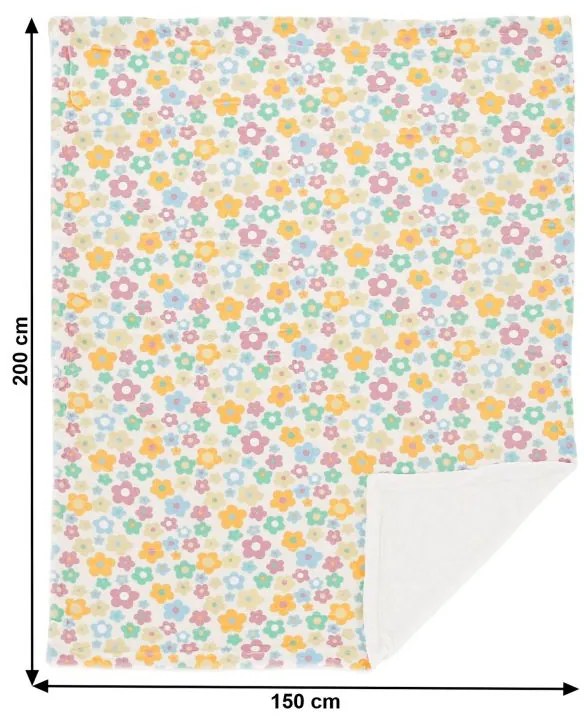 Kondela Obojstranná baránková deka, smotanová/vzor kvety, 150x200cm, ARDLE TYP1