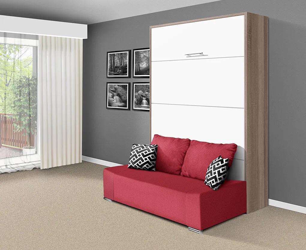 Nabytekmorava Sklápacia posteľ s pohovkou VS 21058P 200x180 farba pohovky: Červená, Typ farebného prevedenia: Dub sonoma svetlý / dvere biele