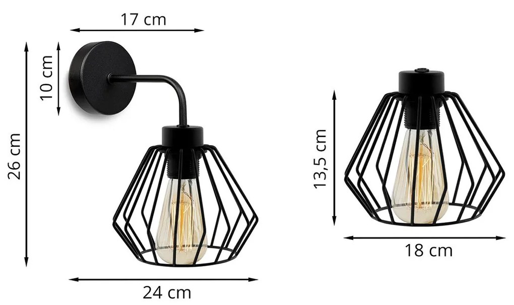 Nástenné svietidlo NUVOLA 3, 1x čierne drôtené tienidlo