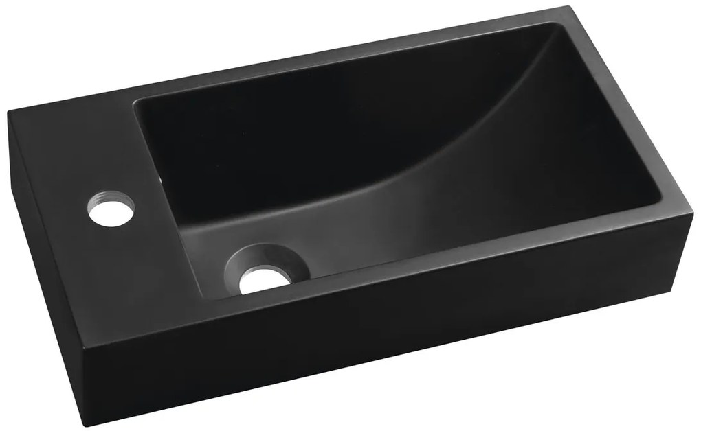 Sapho Sapho, SMALL liaty mramor umývadlo 50x25cm, batéria vľavo, čierna matná, SM012B