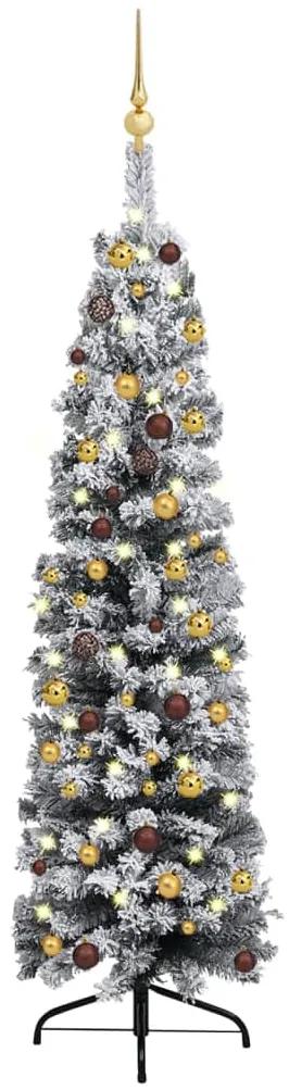 Úzky umelý vianočný stromček s LED a sadou gulí zelený 150 cm 3077808
