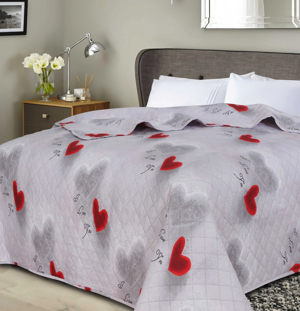 Prehoz na posteľ HEARTIZIA DIAMOND svetlosivý Rozmer: 220 x 240 cm