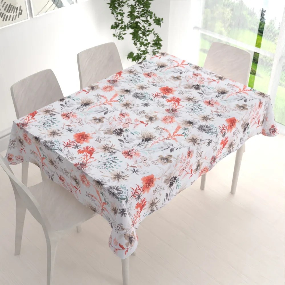 Biante Dekoračný obdĺžnikový obrus Leona LN-139 Červené a hnedé akvarelové kvety 130x220 cm
