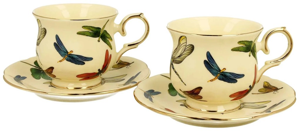 Porcelánová šálka na nohe s podšálkou Dragonfly 260 ml sada 2ks