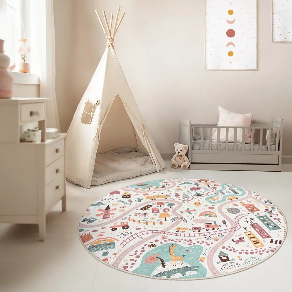 Prateľný detský hrací koberec ø100 cm Furry World – Mila Home