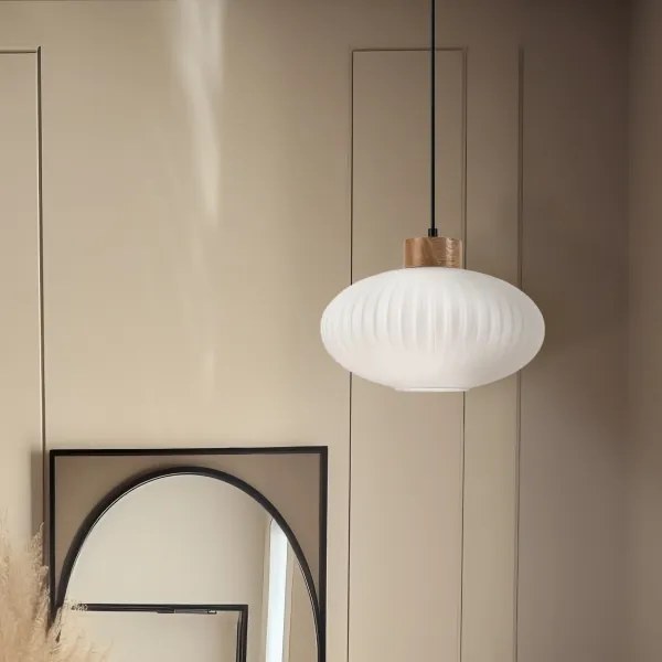 Luster na lanku HARMONY 1xE27/15W/230V pr. 30 cm biela/dub