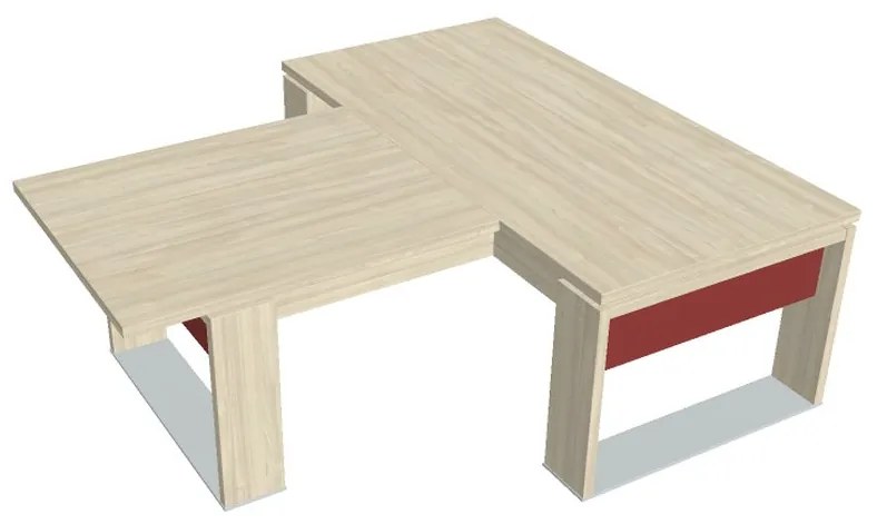 Stôl Verno+ S 200 x 220 cm s rokovacím prvkom, agát / červená