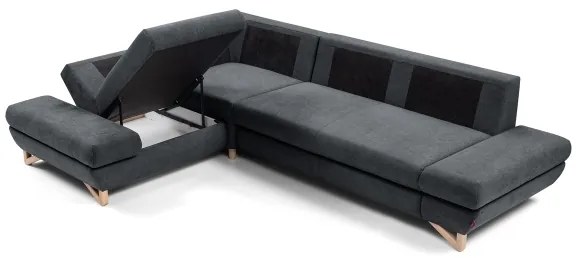 Rozkladacia rohová čalúnená sedacia súprava s úložným priestorom do L AVESTA ľavá antracit