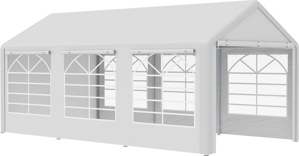 Pavilón Outsunny Party Stan 3x6m Záhradný Altánok s 4 Bočnými Stenami a Oknami Polyester+Kov Biela | Aosom