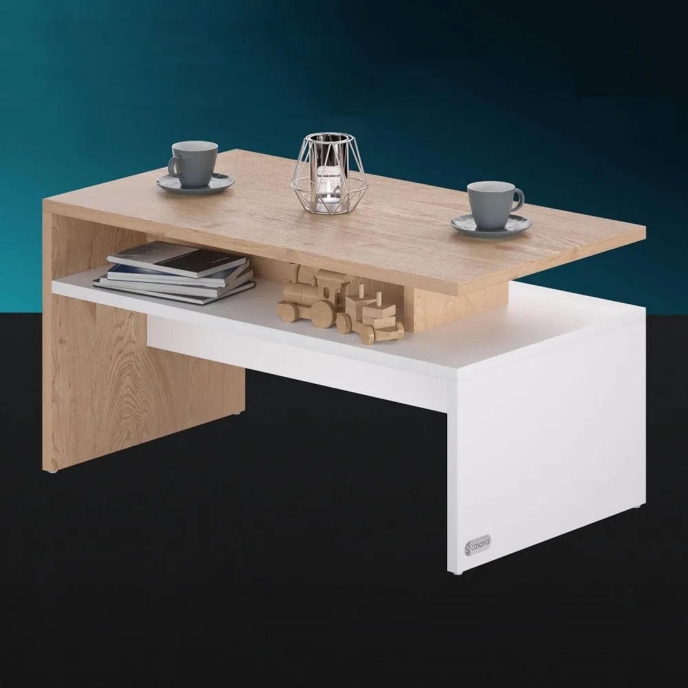 Konferenčný stolík SACRAMENTO, 95x55x50cm, biela/hnedá Casaria