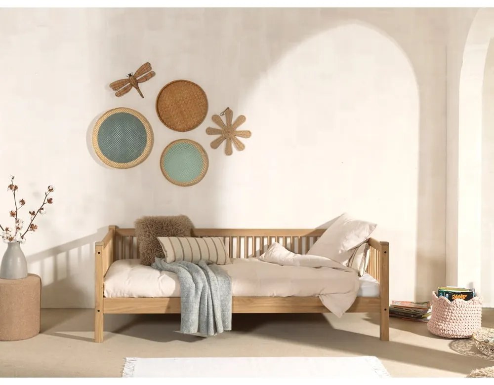 Detská posteľ z dubového dreva v prírodnej farbe s výsuvným lôžkom a úložným priestorom 90x200 cm Forrest – Vipack