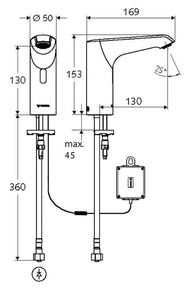 SCHELL XERIS E - senzorová umývadlová armatúra, stredná, HD-K na studenú vodu na batérie 6V, chróm, 012940699