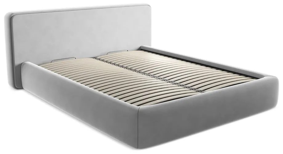 Sivá čalúnená dvojlôžková posteľ s úložným priestorom s roštom 160x200 cm Kiana – Makamii