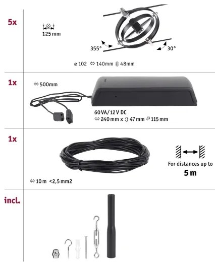 Paulmann 94440 - SADA 5xGU5,3/10W Bodové svietidlo CARDAN 230V čierna
