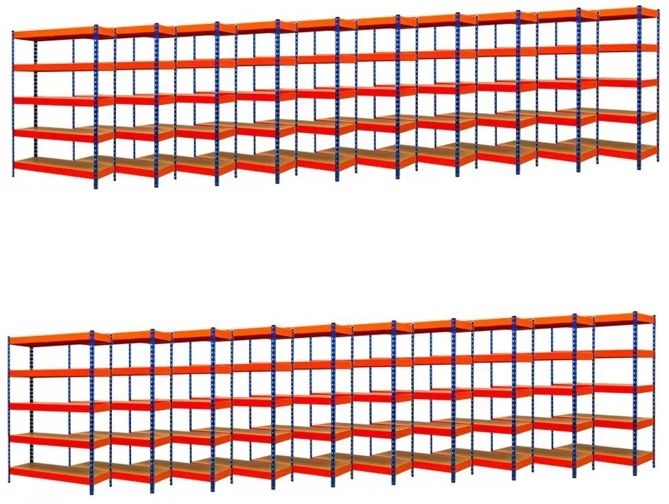 Fistar !!! Akčný balíček : 20x Regál 2160x1400x700 mm PROFESIONÁLNY lakovaný 5-policový, nosnosť 2000 kg - MODRO-ORANŽOVÝ