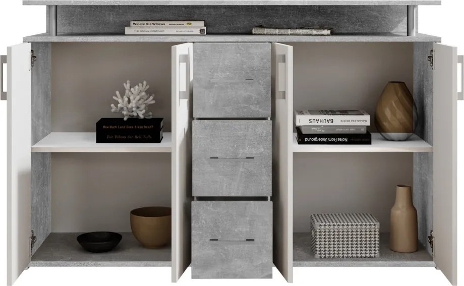 Komoda Drift, šedý betón/biela