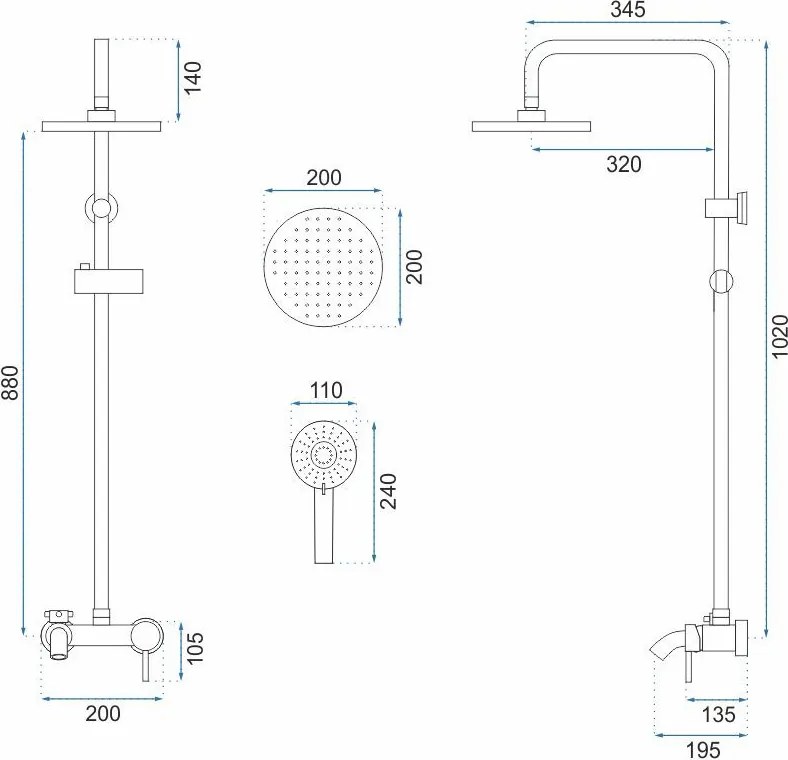 Rea Luis, sprchová súprava s vaňovou batériou, zlatá matná, REA-P7051