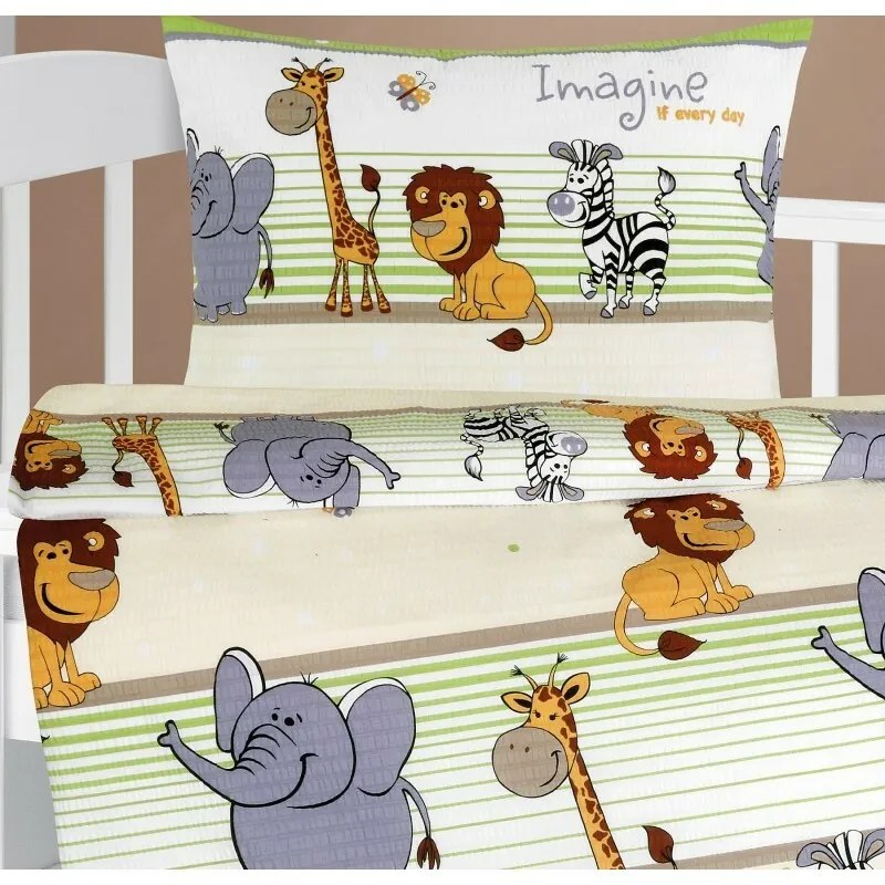 Bellatex Detské krepové obliečky do postieľky Agáta Safari zelená, 90 x 135 cm, 45 x 60 cm