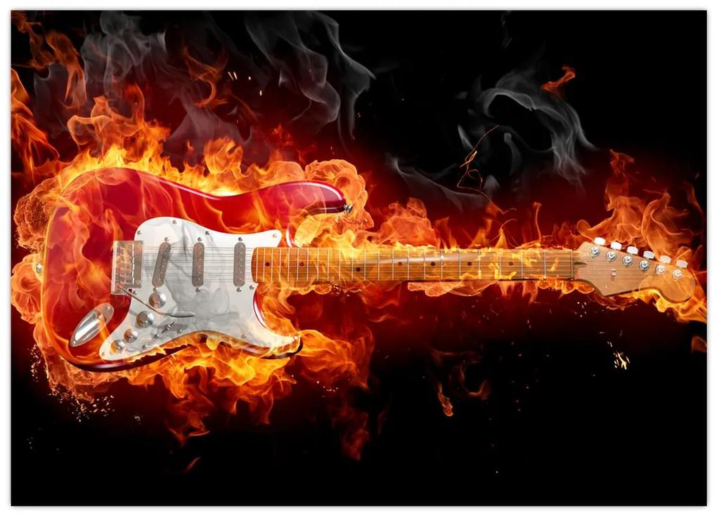Obraz - Gitara v plameňoch (70x50 cm)
