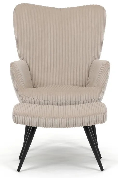 Relaxačné kreslo ušiak s taburetom ROYAL — kov, menčester, béžová