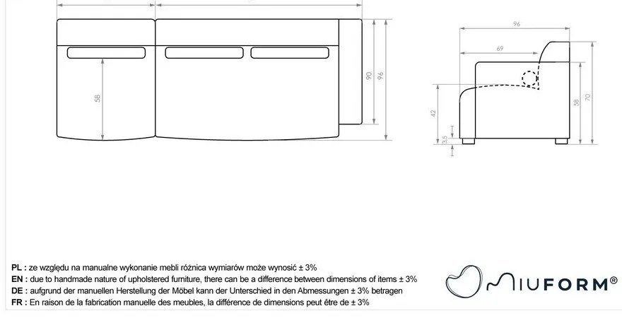 Biela leňoška (pravý roh) Flex Felix – Miuform