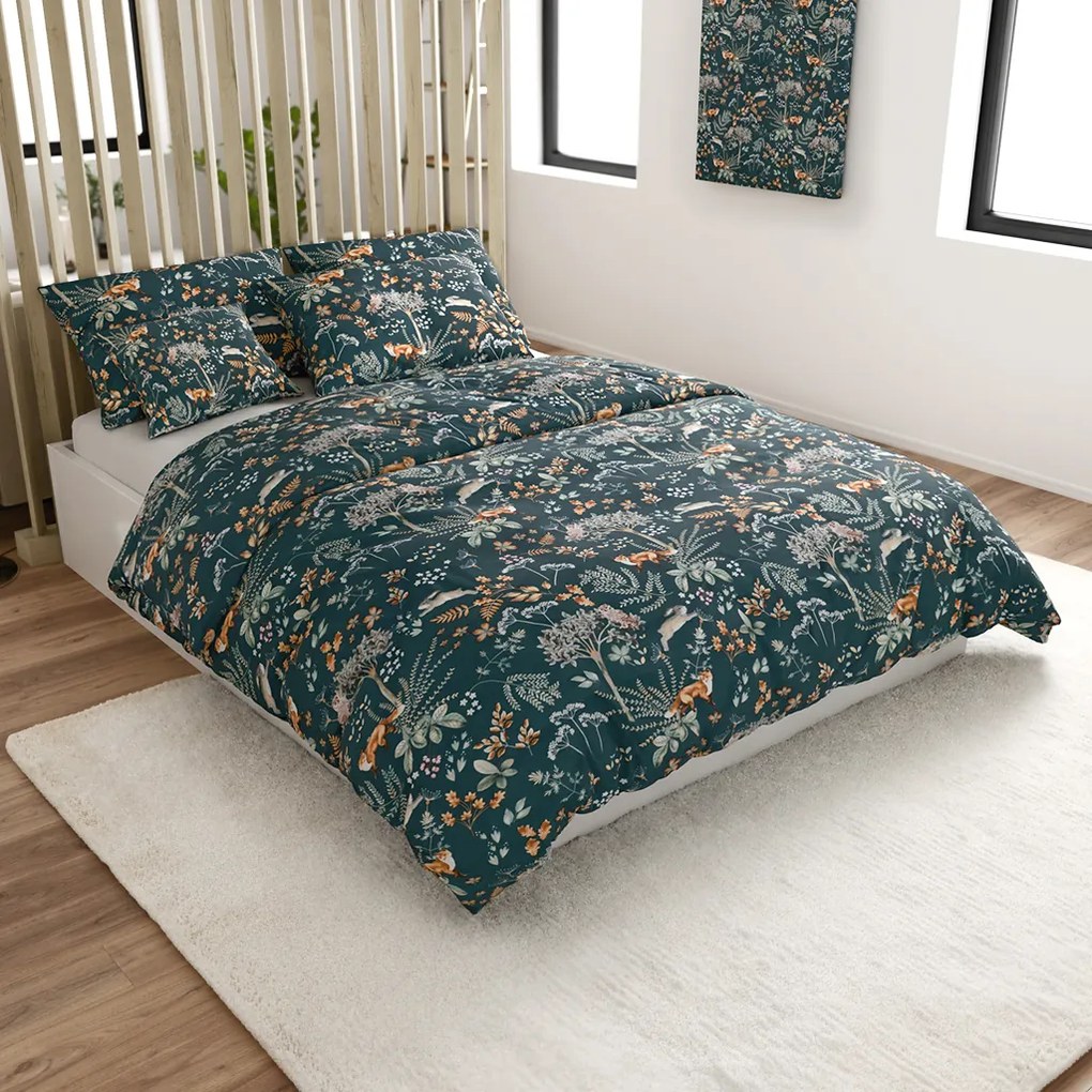 Obliečky z mikrovlákna LIŠKA A ZAJÍC tmavo zelené Rozmer obliečky: 70 x 90 cm | 140 x 220 cm