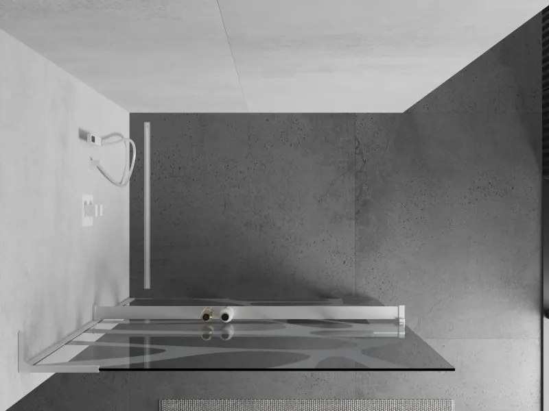 Mexen Kioto+ L, sprchová zástena Walk-In s poličkou a vešiakom 80 x 200 cm, 8mm číre sklo biely vzor, biely profil, 800-080-123-20-97