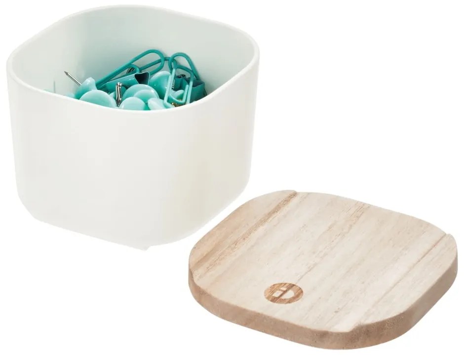 Biely úložný box s vekom z dreva paulownia iDesign Eco, 9 x 9 cm