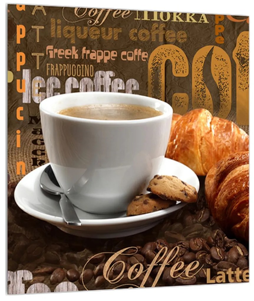 Obraz šálky kávy a croissantov (30x30 cm)