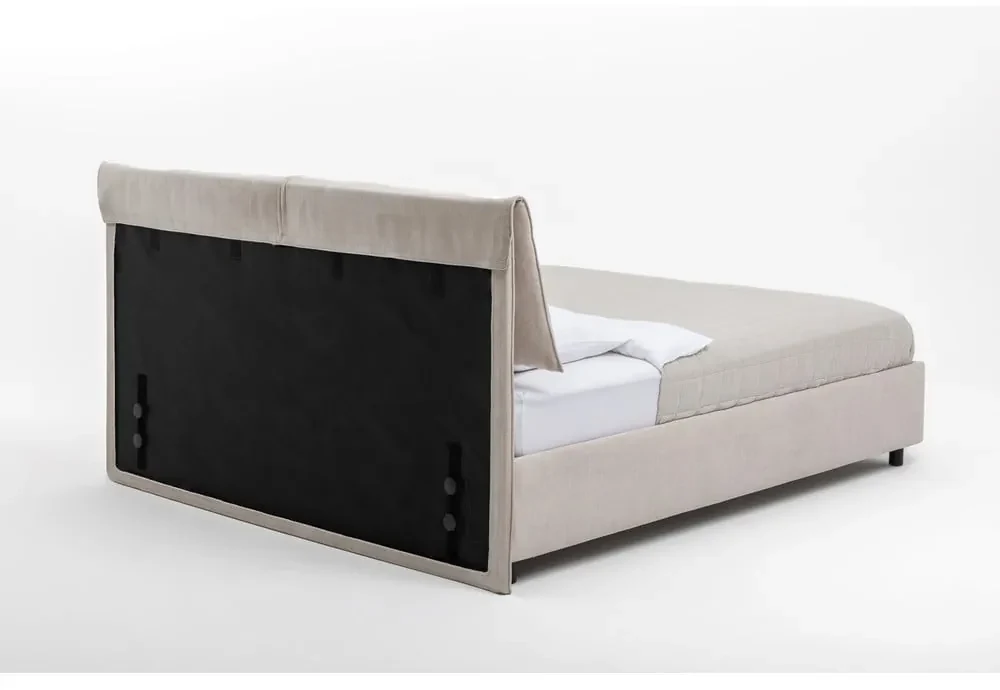 Béžová čalúnená dvojlôžková posteľ s úložným priestorom s matracom/s roštom 160x200 cm Myra Pillow – Bonami Selection